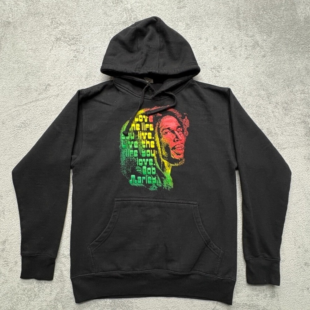 Bob Marley Graphic Pullover Hoodie Sweatshirt‎ Mens Medium Black - Picture 2 of 5